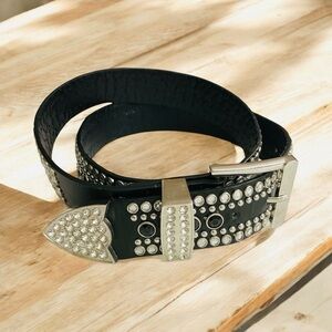 Women Rhinestone Western PU
Leather Belt Cowgirl Bling Studded
Waist Belt